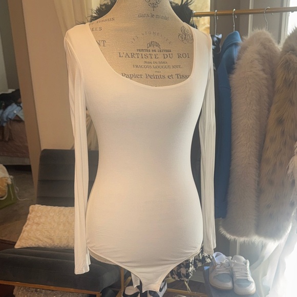 Fashion Nova Tops - Fashion Nova Elegant White Long Sleeve Bodysuit Casual Women’s Top Medium